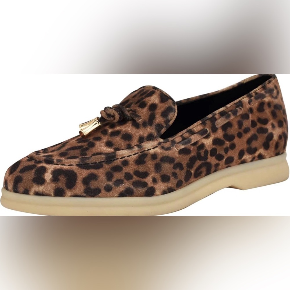 Guess Leopard Print Brown Loafers with Gold Tassel